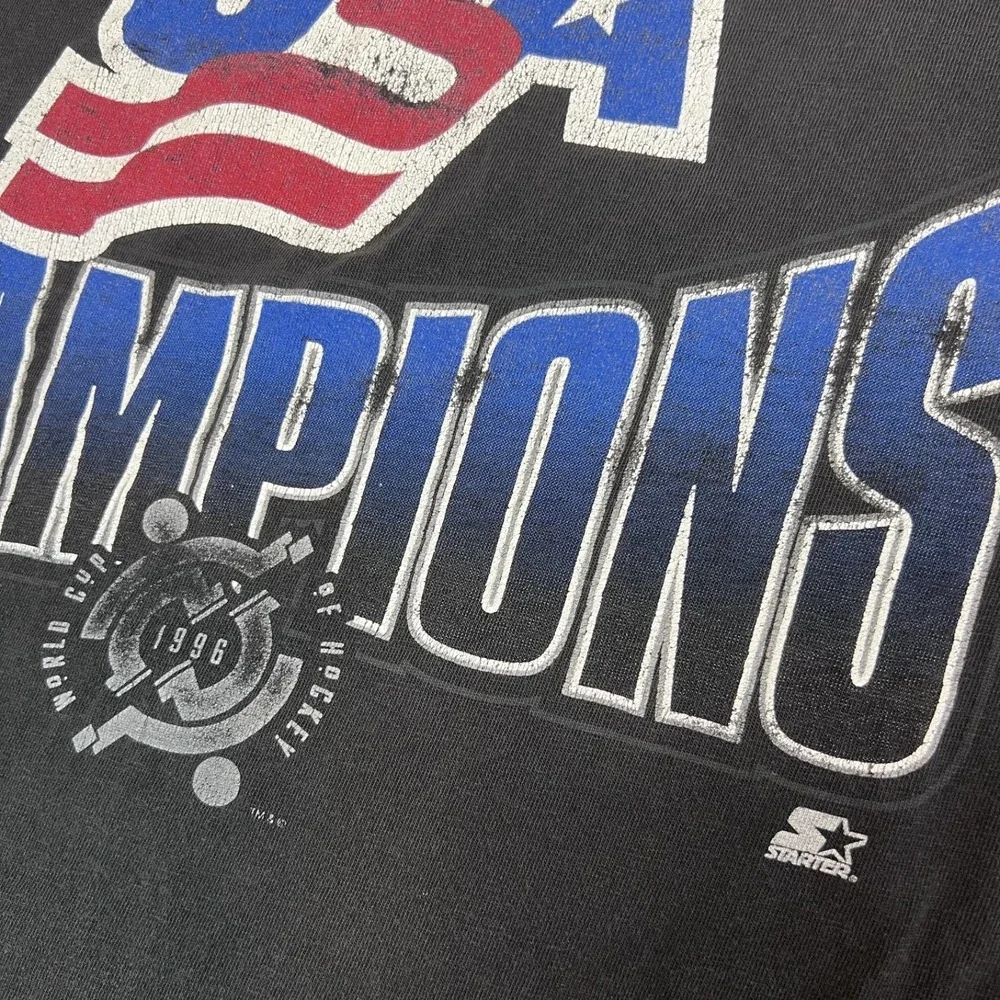 Vintage Starter USA Hockey Shirt Mens Large Black World‎ Cup Champions NHL